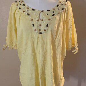 Art & Soul women's M bohemian beaded tie-sleeve flowy yellow tunic blouse